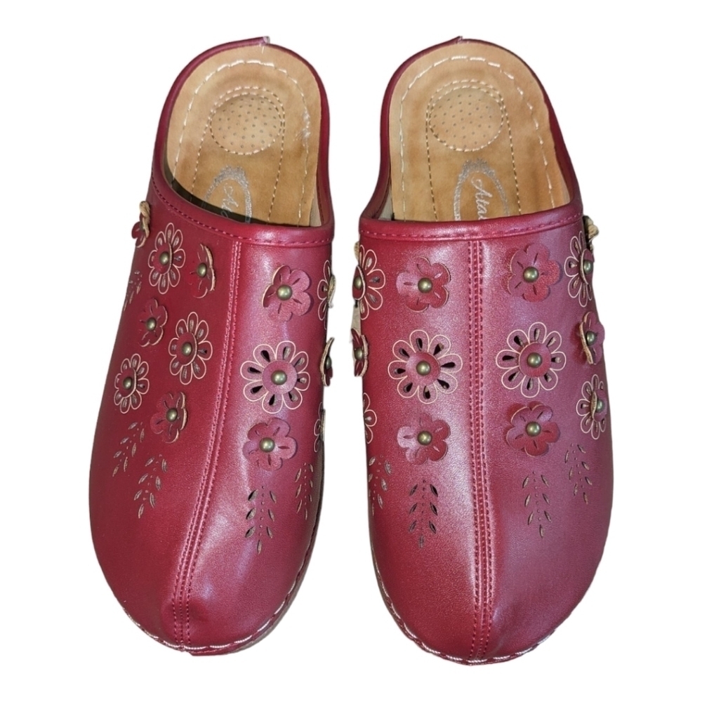 Atalina Red Flower Lightweight Clogs Laser Etch Size 39EU US 8.5 - Picture 3 of 7